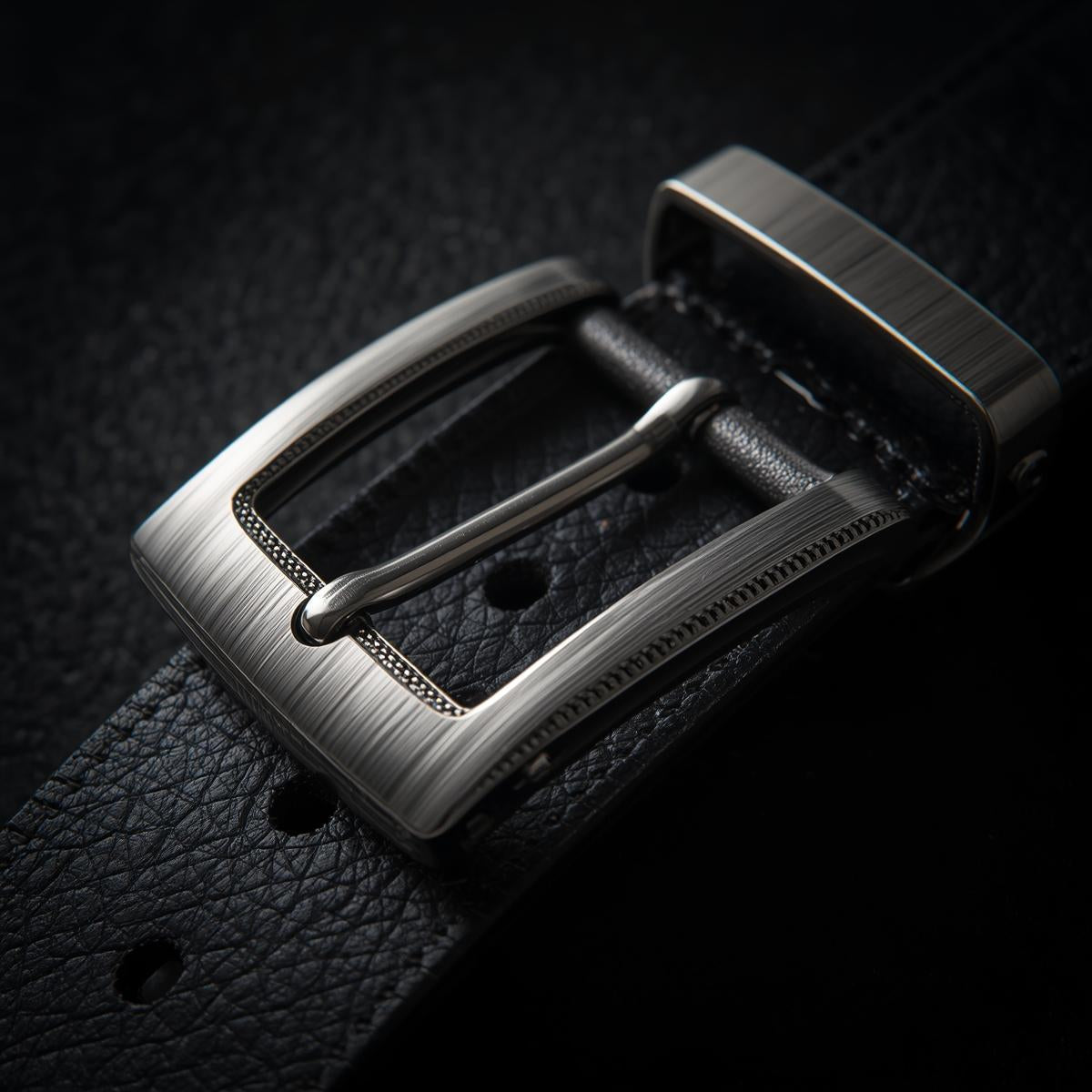 black Leather Belt with shiny buckle