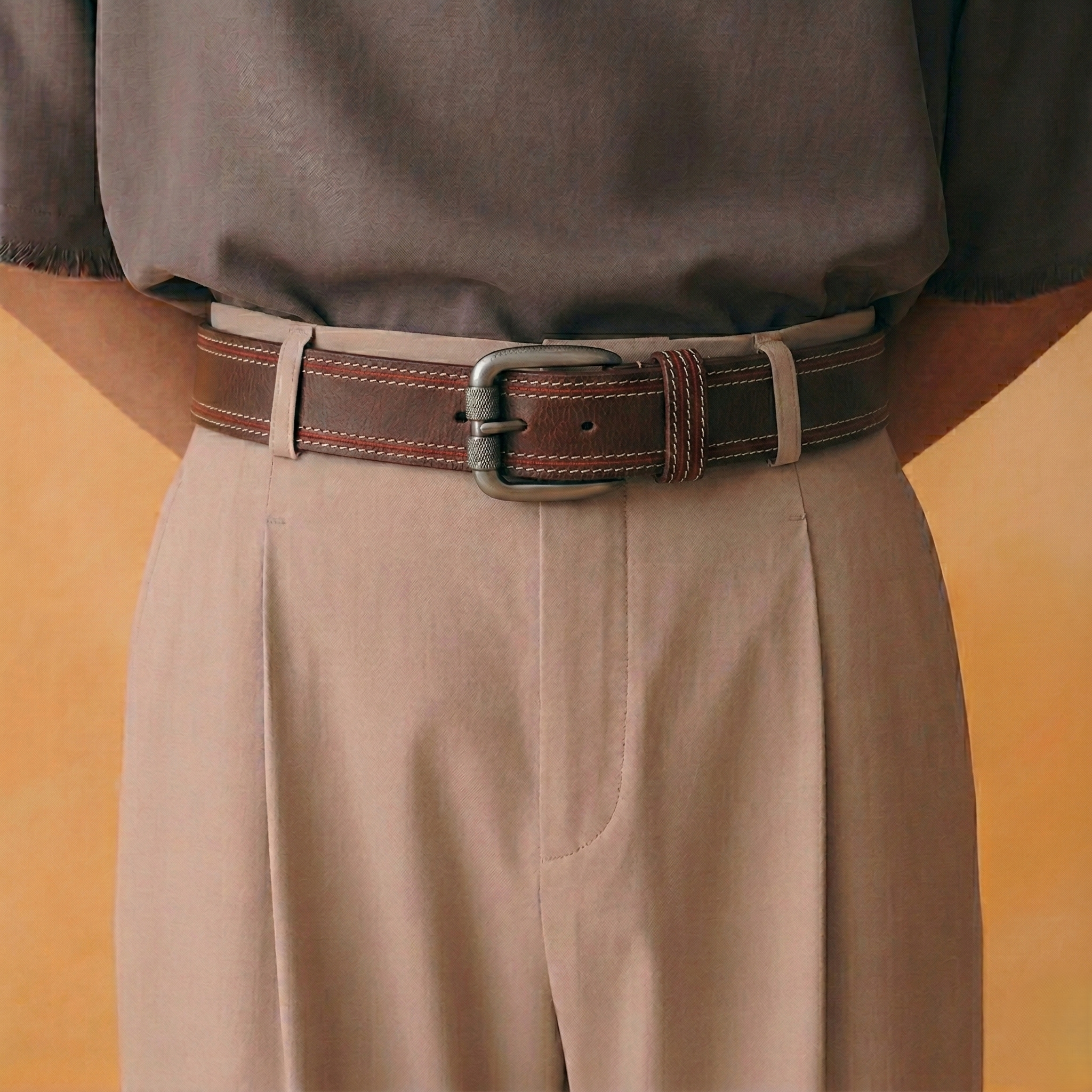 Maroon Stitched Leather Belt