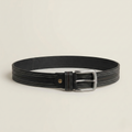 Klaev Black Stitched Leather Belt: double-stitched leather with red loop accent