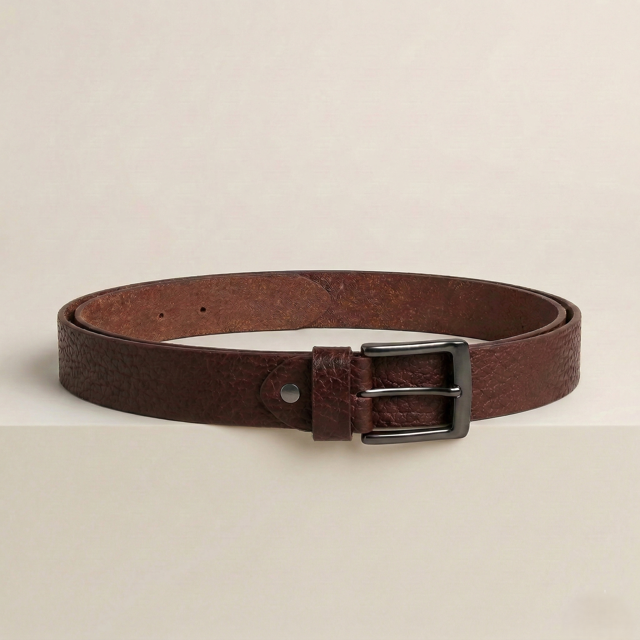 Brown Textured Leather Belt