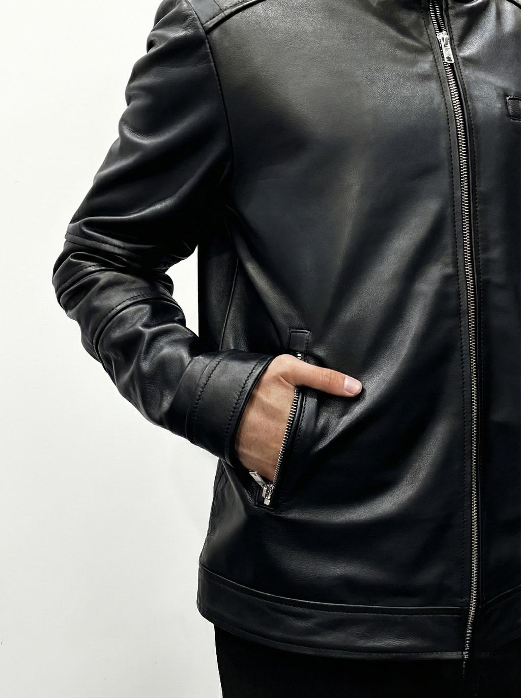 Men's black leather jacket Pakistan: handcrafted Klaev lambskin