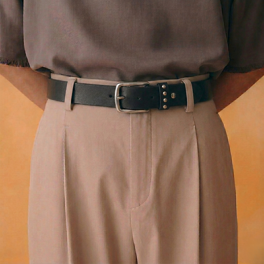 Black studded leather belt by Klaev: premium men's belt in Pakistan