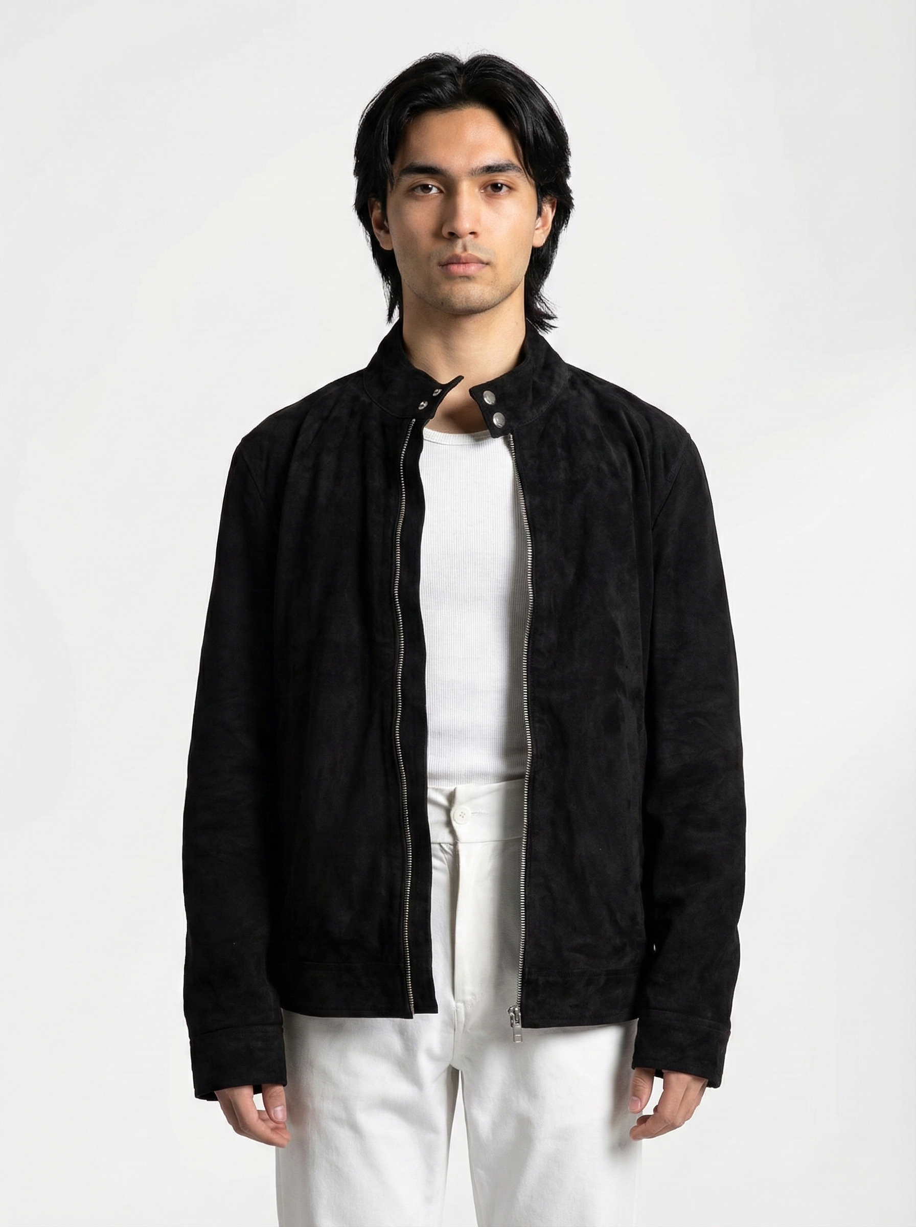 Black suede jacket for men in Pakistan by Klaev, made from premium goatskin