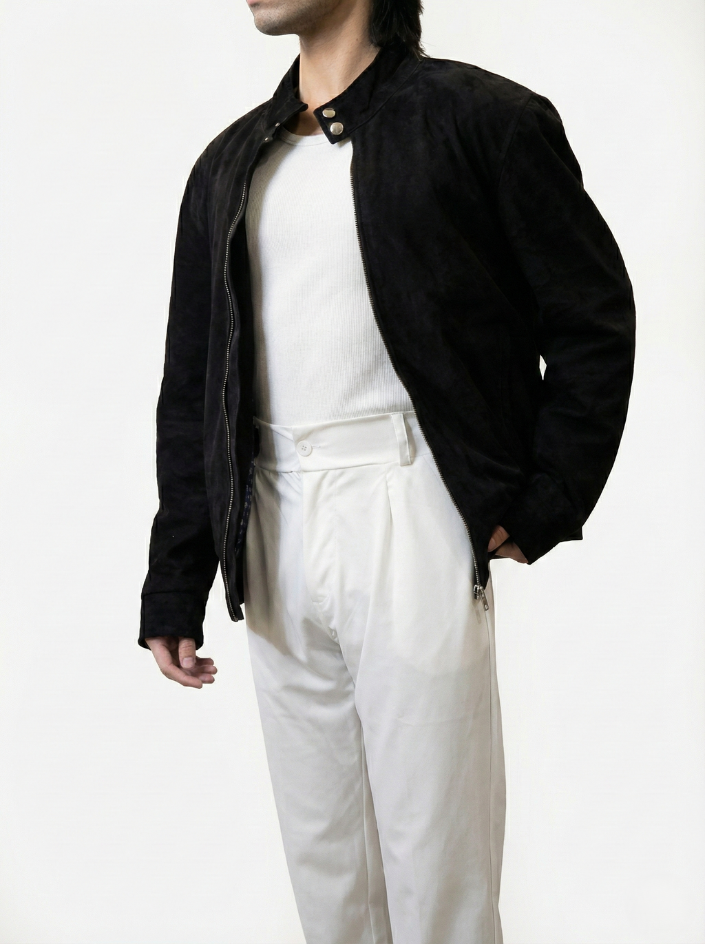 Klaev black suede jacket: lightweight goatskin built to age beautifully