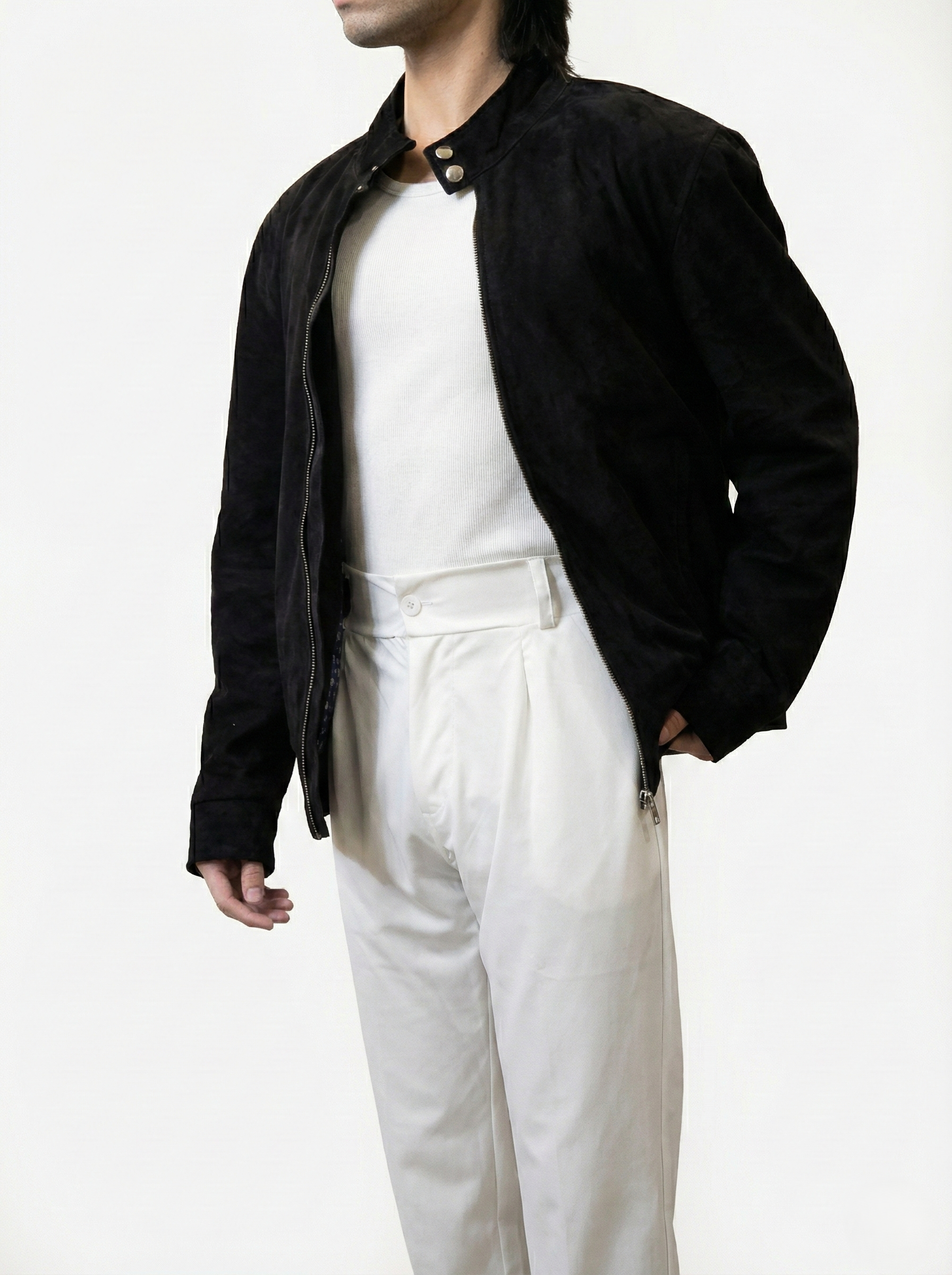 Klaev black suede jacket: lightweight goatskin built to age beautifully