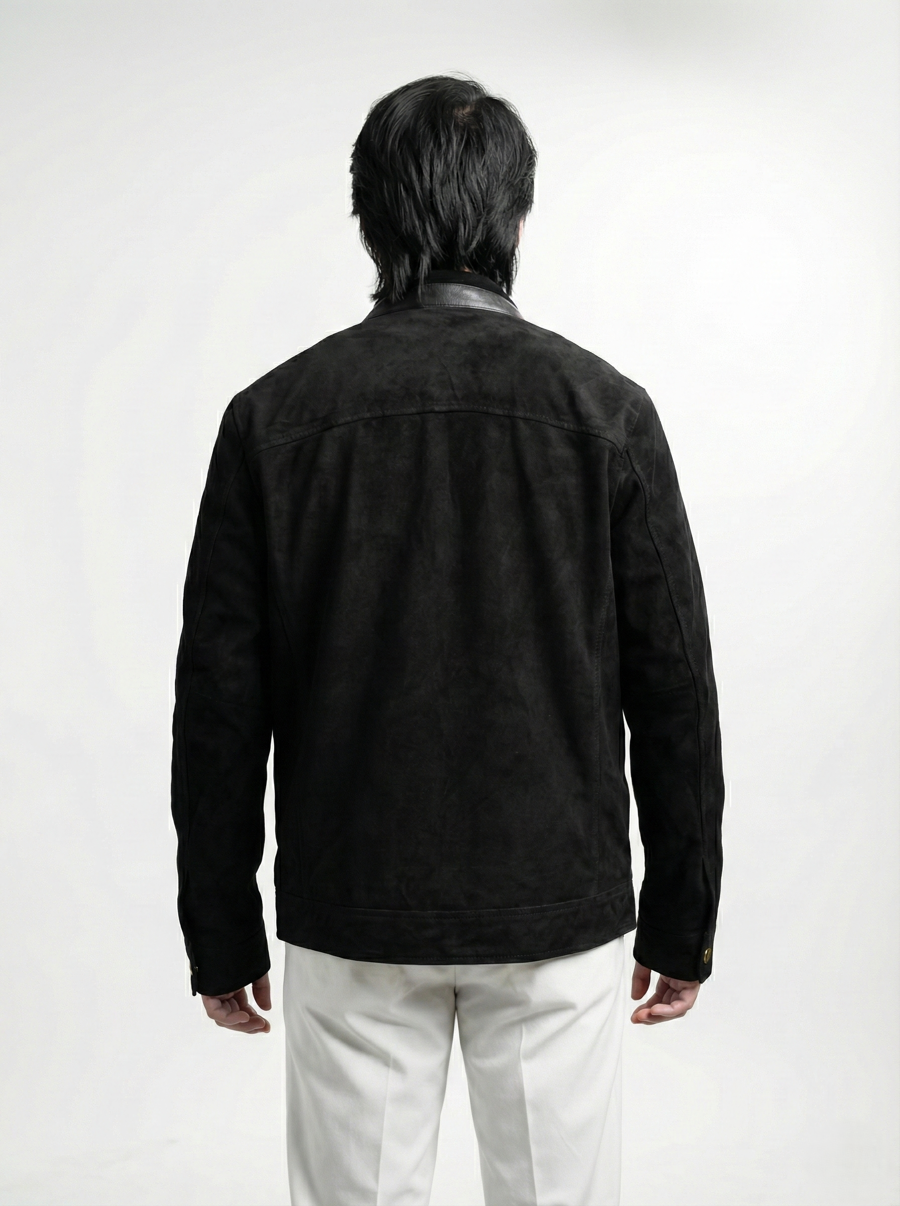 Black goatskin suede jacket by Klaev, premium men's outerwear in Pakistan