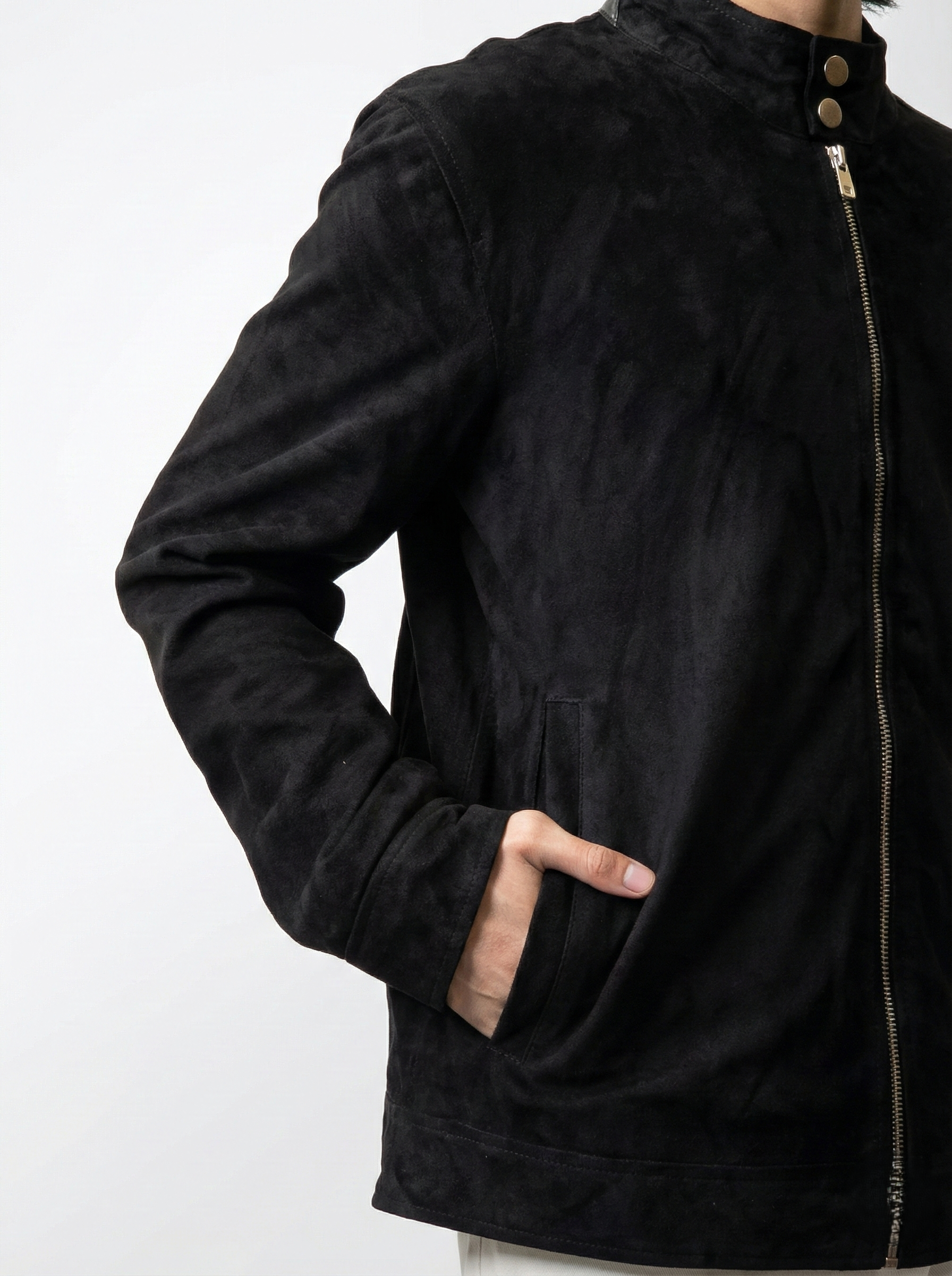 Klaev Black Goatskin Suede Jacket: refined minimal design with no visible branding
