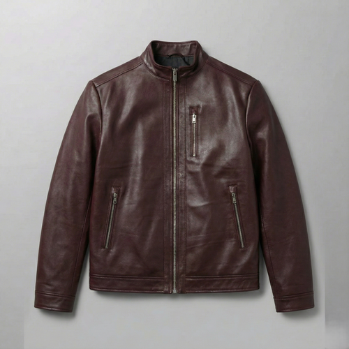 Klaev Oxblood Lambskin Leather Jacket: hand-waxed premium leather in Pakistan