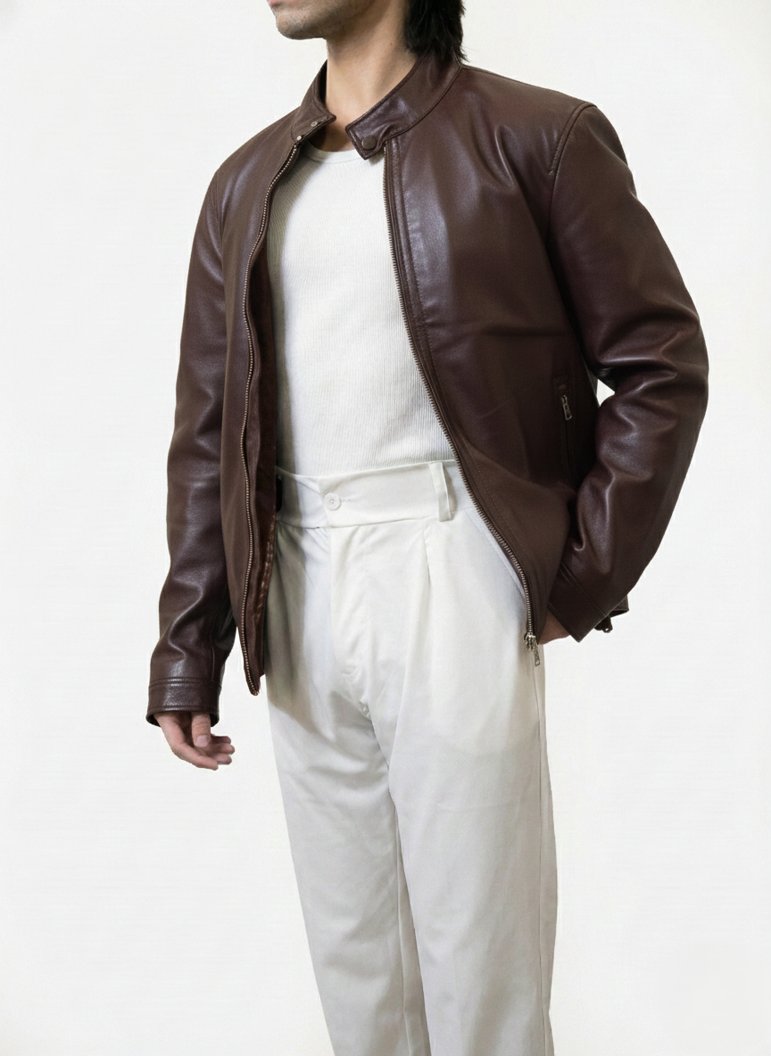 Oxblood lambskin jacket by Klaev: hand-waxed finish develops unique patina