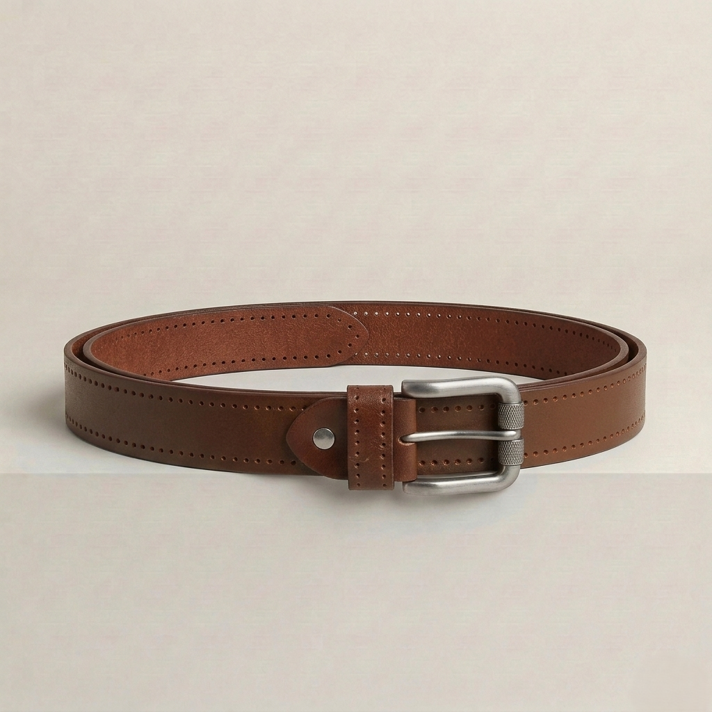 Klaev Brown Dotted Leather Belt: single-piece cow leather with dotted edge detail