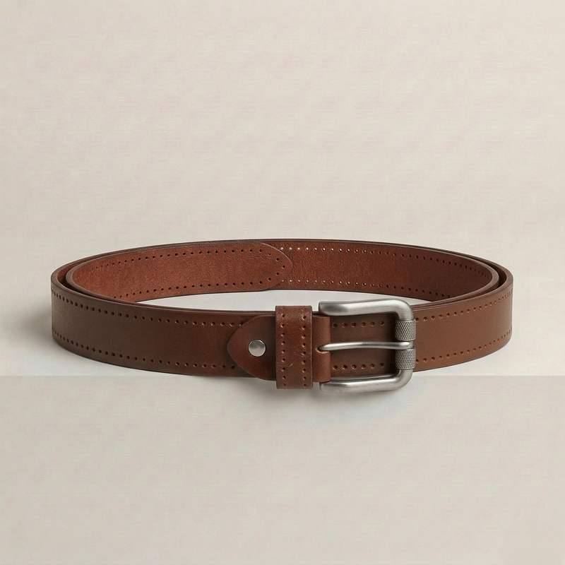 Klaev Brown Dotted Leather Belt: single-piece cow leather with dotted edge detail