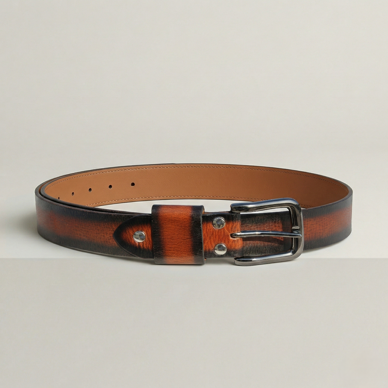 Klaev Twin Shade Leather Belt: brown and black two-tone full-grain cow leather